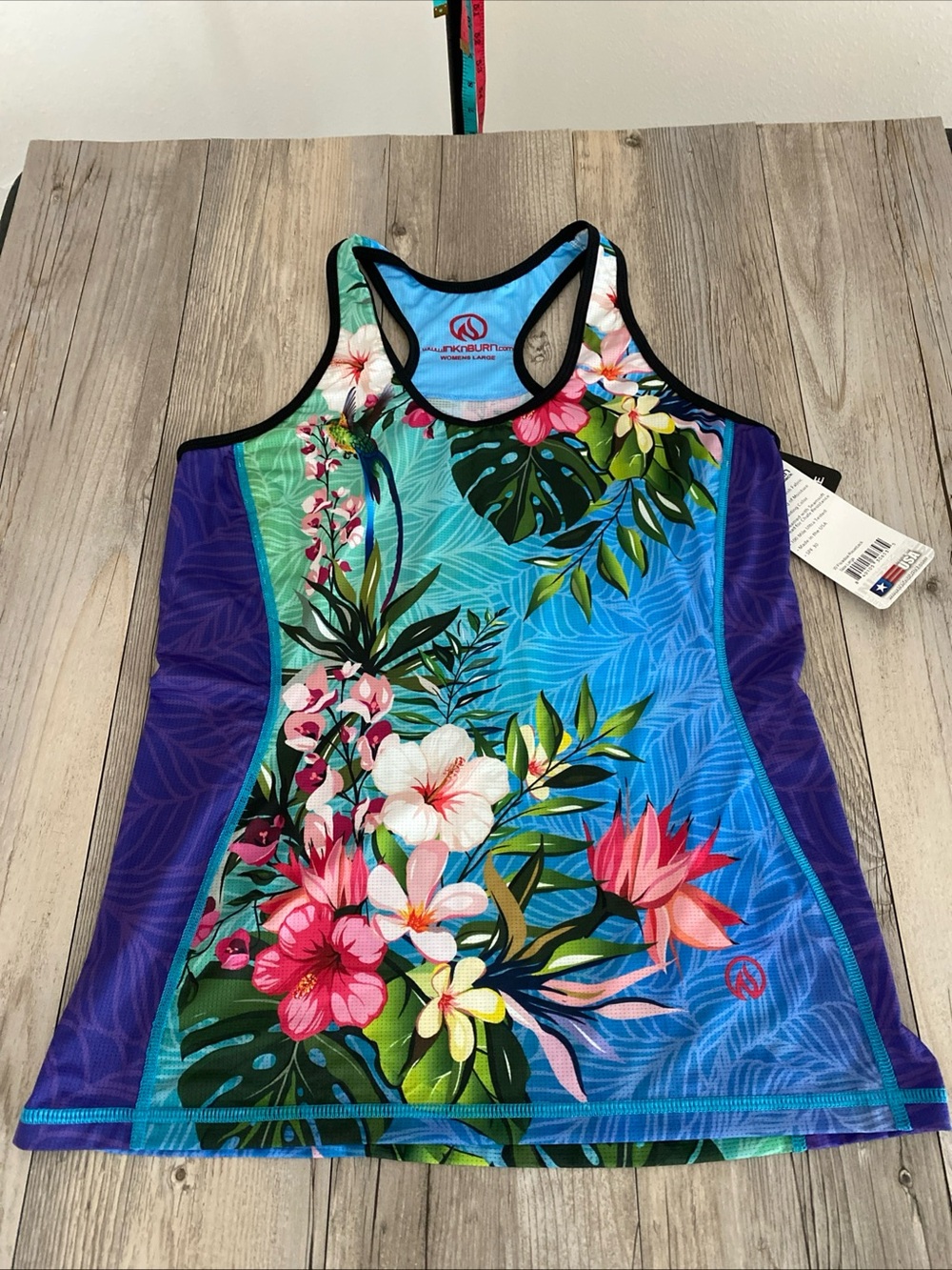 INKnBURN Dry I.C.E. Women's Floral Racerback Tank Top UPF 30 Large NWT